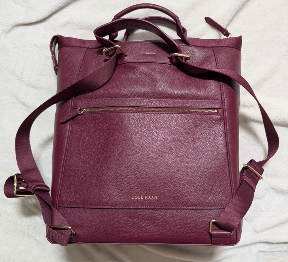 Cole Haan Grand Ambition Convertible Backpack Tote NWOT Berry Leather Bag